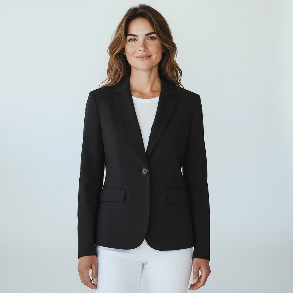 Talbots Womens Black Two Button Blazer Suit Jacket Career Professional Size 2